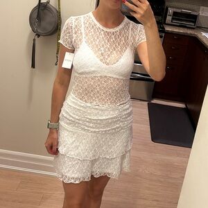 White lace top and skirt set